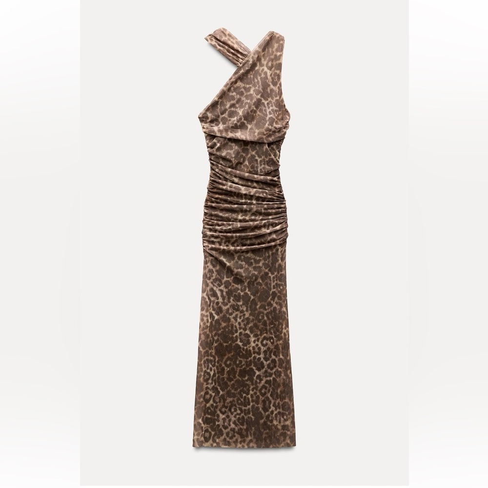 Zara Brown Printed Midi Dress